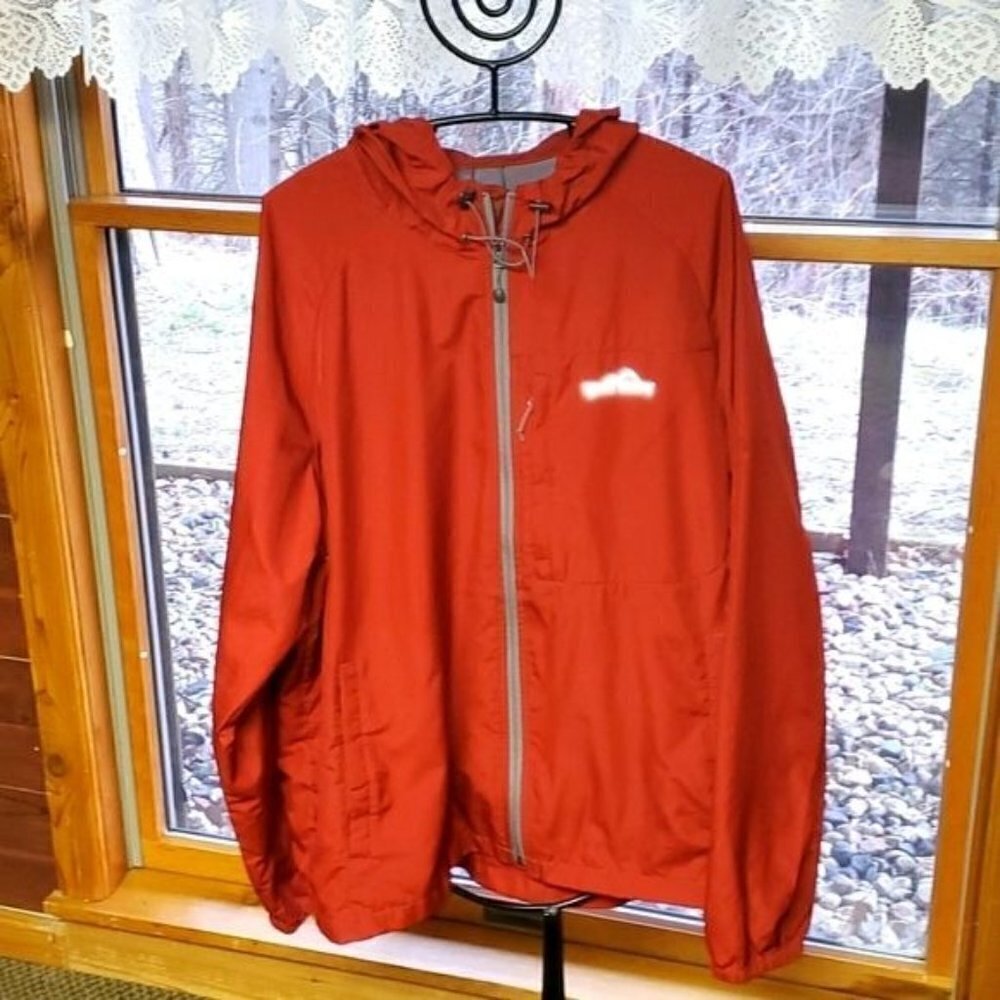 Eddie Bauer Sport Graphic Logo Coral Full Zip Cinched Hooded Vented Sz LT Jacket